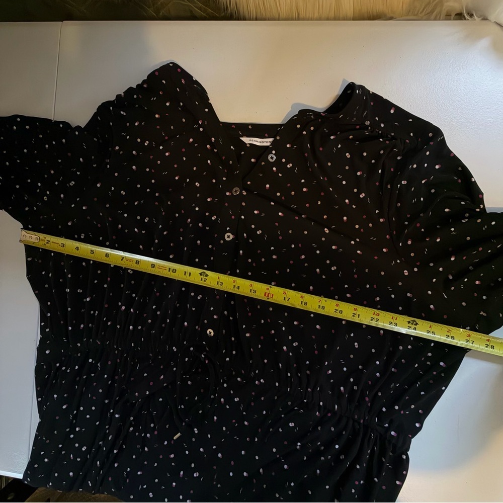 Penningtons Navy Blue 3/4 Sleeves Knee Length Polka Dot Dress Stretchy Size 3X - Picture 13 of 14